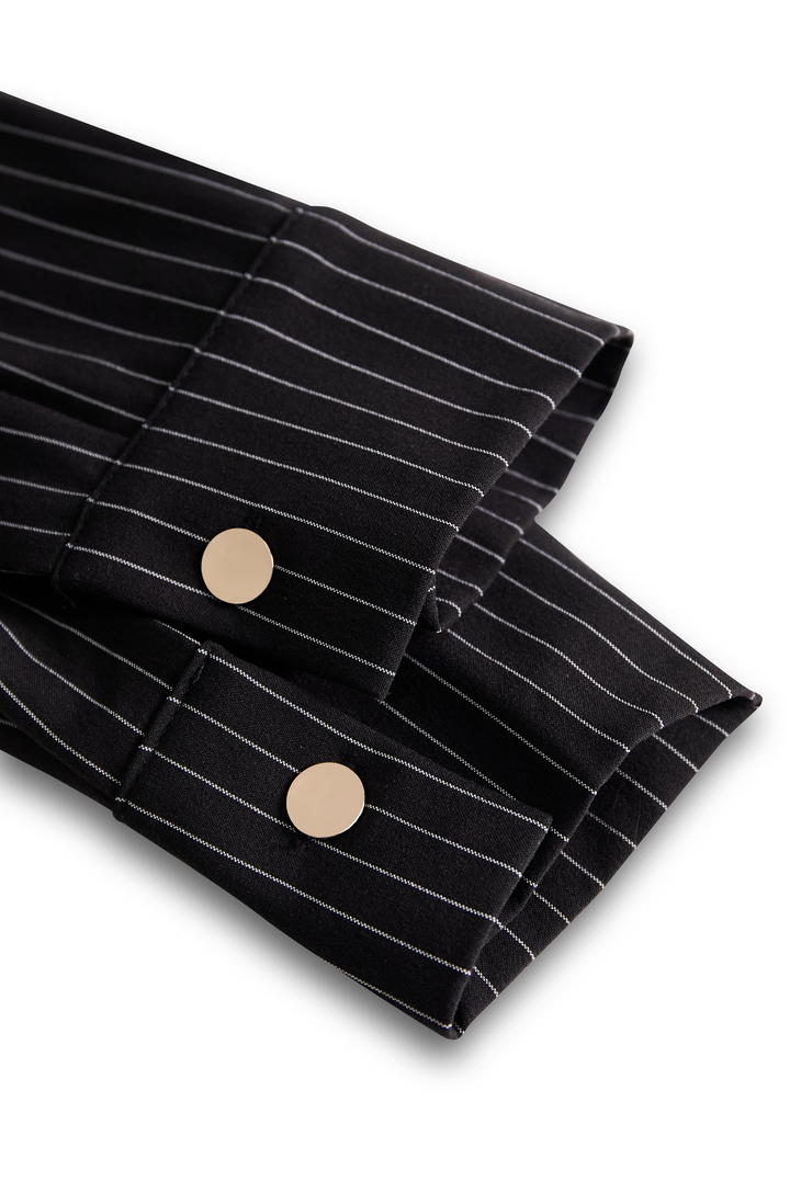 POPPY | BLACK PINSTRIPE SHIRT DRESS