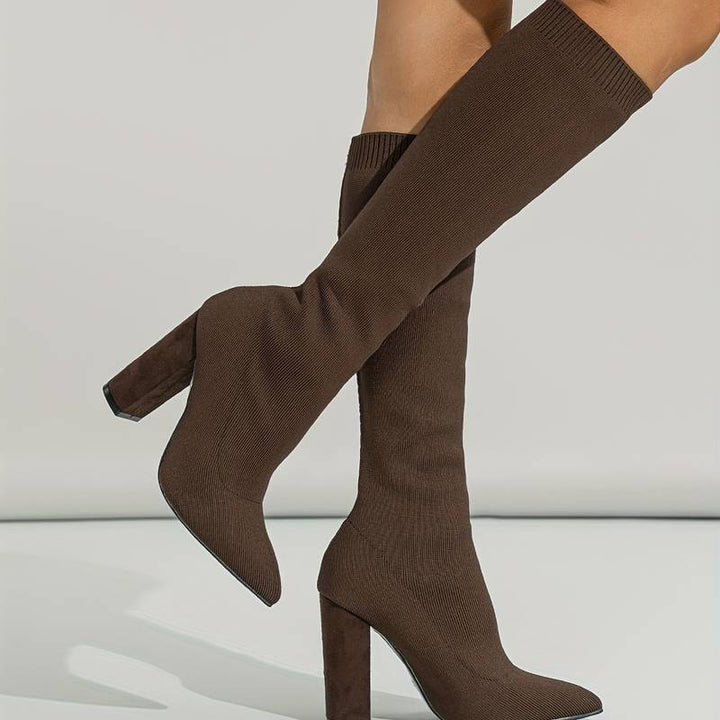 OLIVIA | WOMEN'S KNITTED SOCK BOOTS WITH BLOCK HEEL