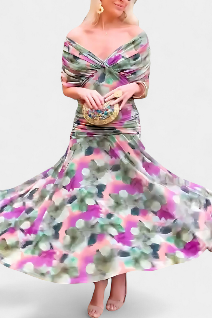 Flora™ - Long Floral V Neck Dress