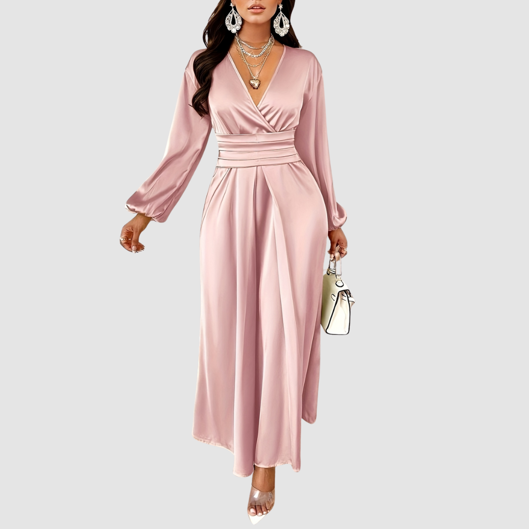 ELEANOR BLOOM | PLEATED SATIN MAXI DRESS