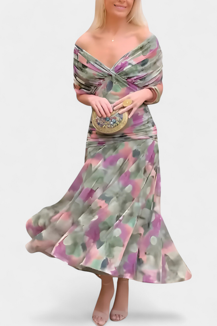 Flora™ - Long Floral V Neck Dress