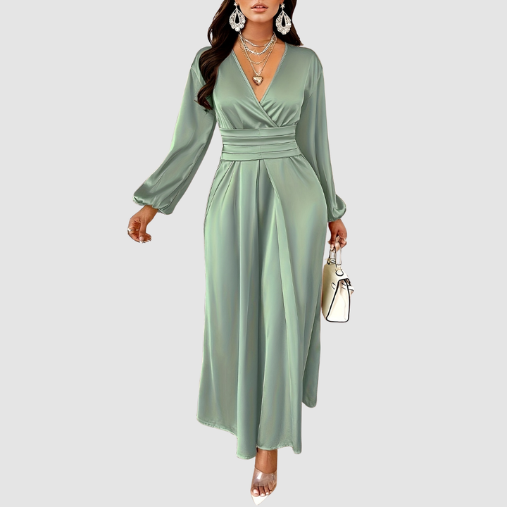 ELEANOR BLOOM | PLEATED SATIN MAXI DRESS