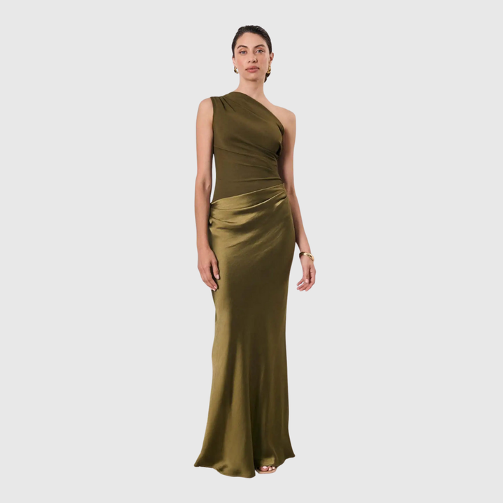 ALEIDA | ONE-SHOULDER SATIN MAXI DRESS