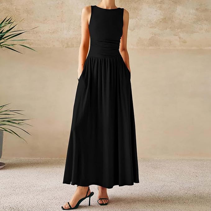 EMMIE™- Chic Sleeveless Ruched High-Waisted Maxi Dress