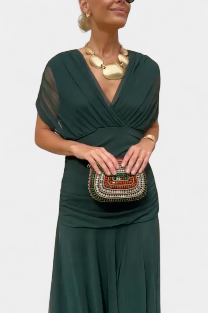 Flora™ - Long Floral V Neck Dress