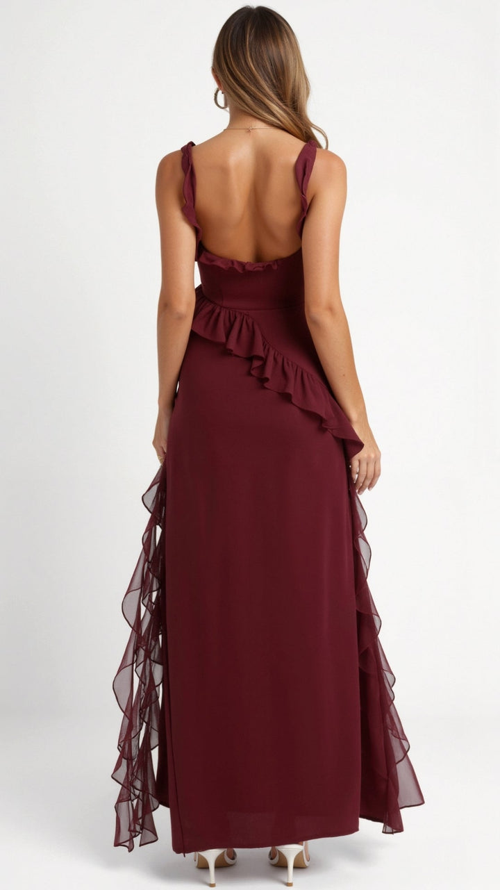 SOLANDRA | PROM DRESS WITH RUFFLE AND SLIT MAXI